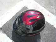 Black Glitter helmet with burgundy tribal flame