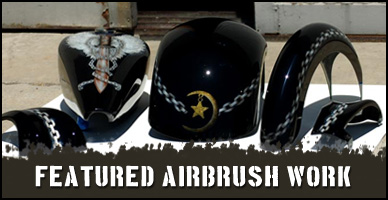Featured airbrush artwork for motorcycles, helmets, guitars, airplanes, RC hobby and more.